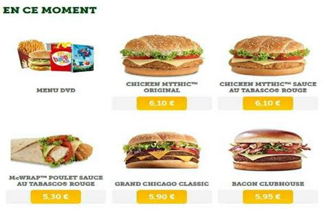 menu mcdo carte avec prix.